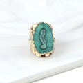 Boho Natural Agate Stone Sunflower Wide Open Ring – Gold Plated Adjustable in 6 Colors