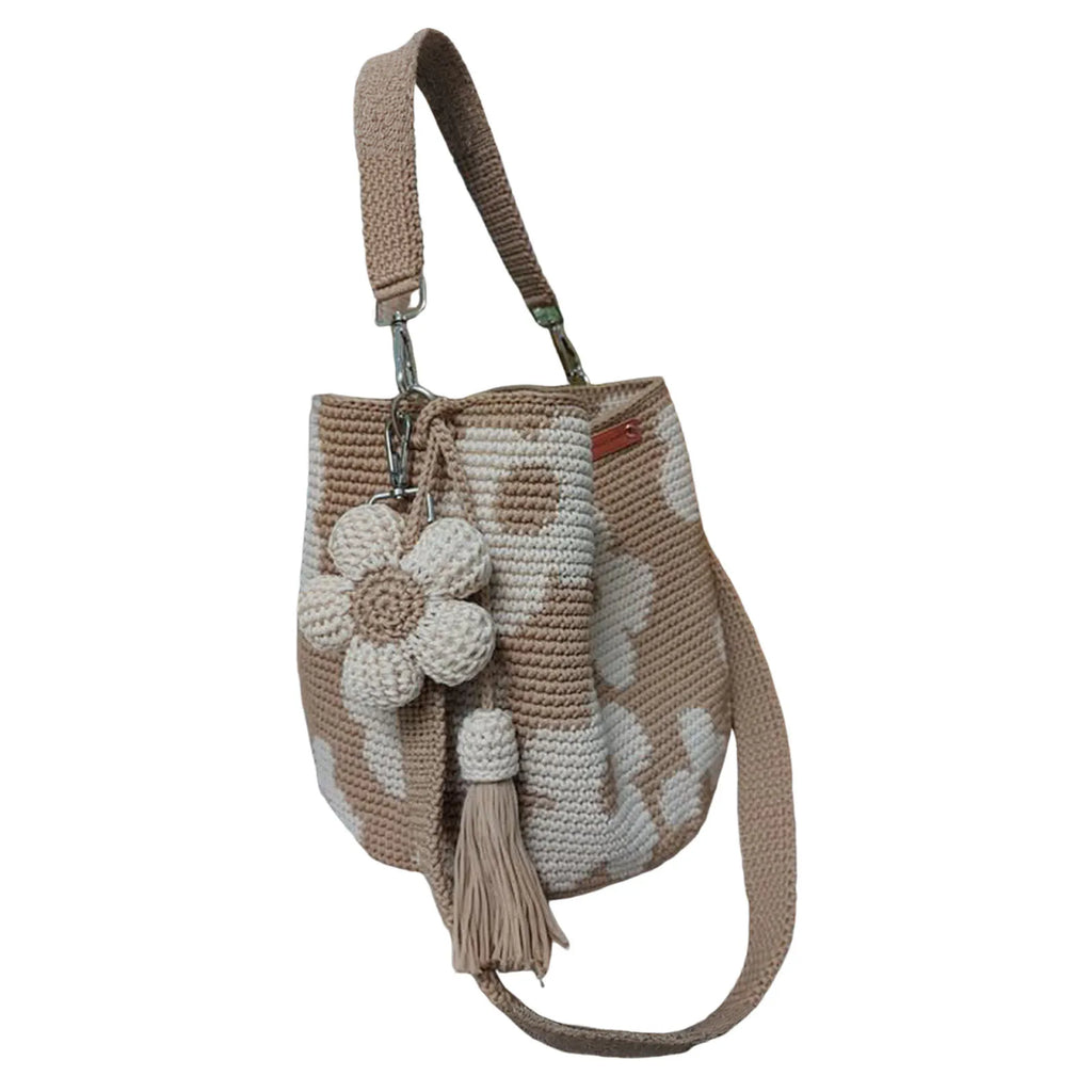 Boho Beach Handbag | Crochet Crossbody Bag with Flower Tassel