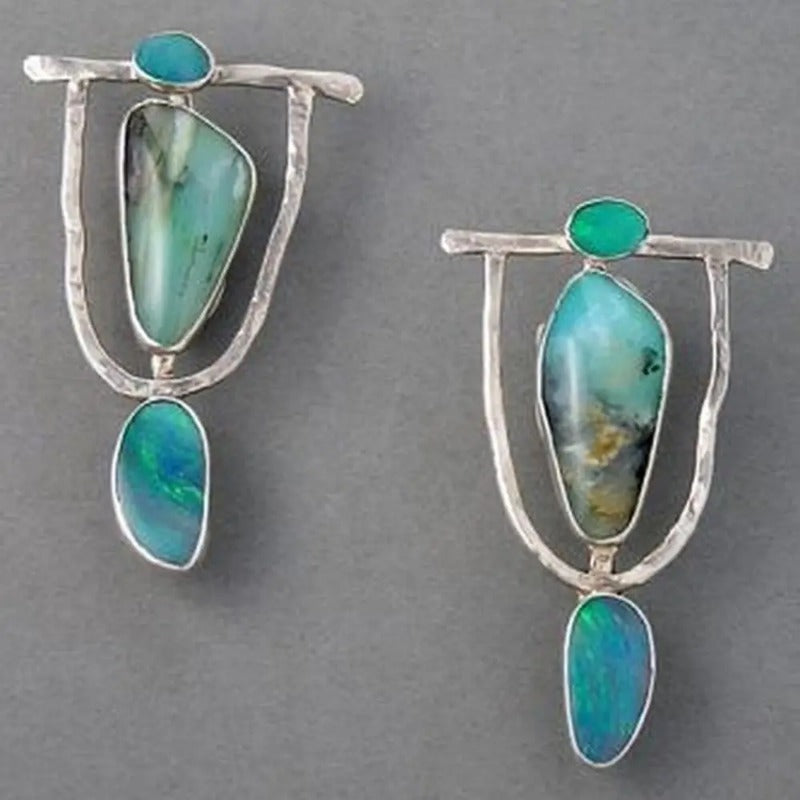 Boho Indian Tribal Natural Resin Stone Dangle Earrings – Vintage Drop Earrings