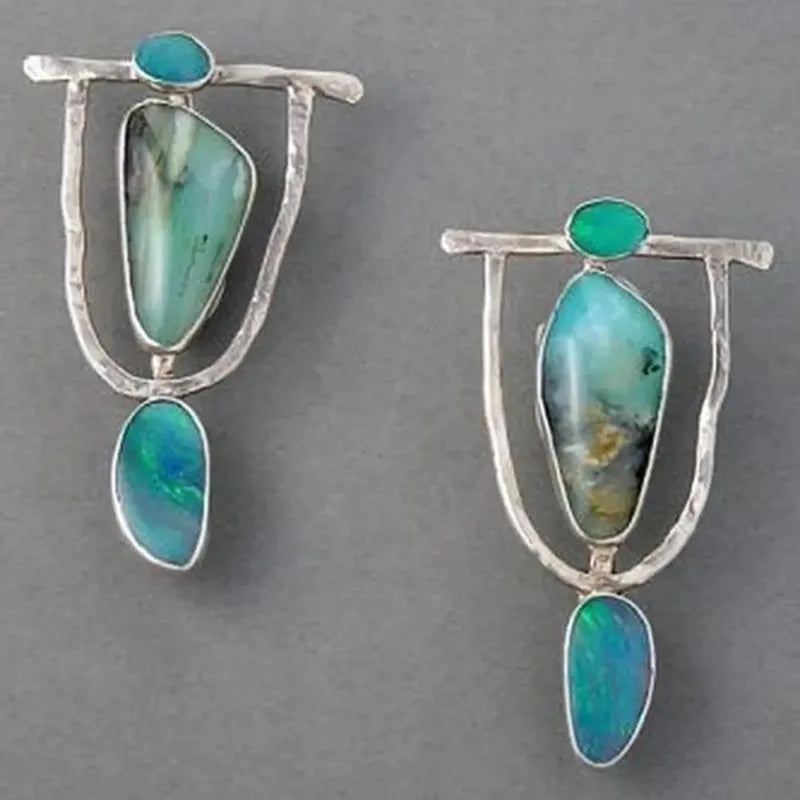 Boho Indian Tribal Natural Resin Stone Dangle Earrings – Vintage Drop Earrings