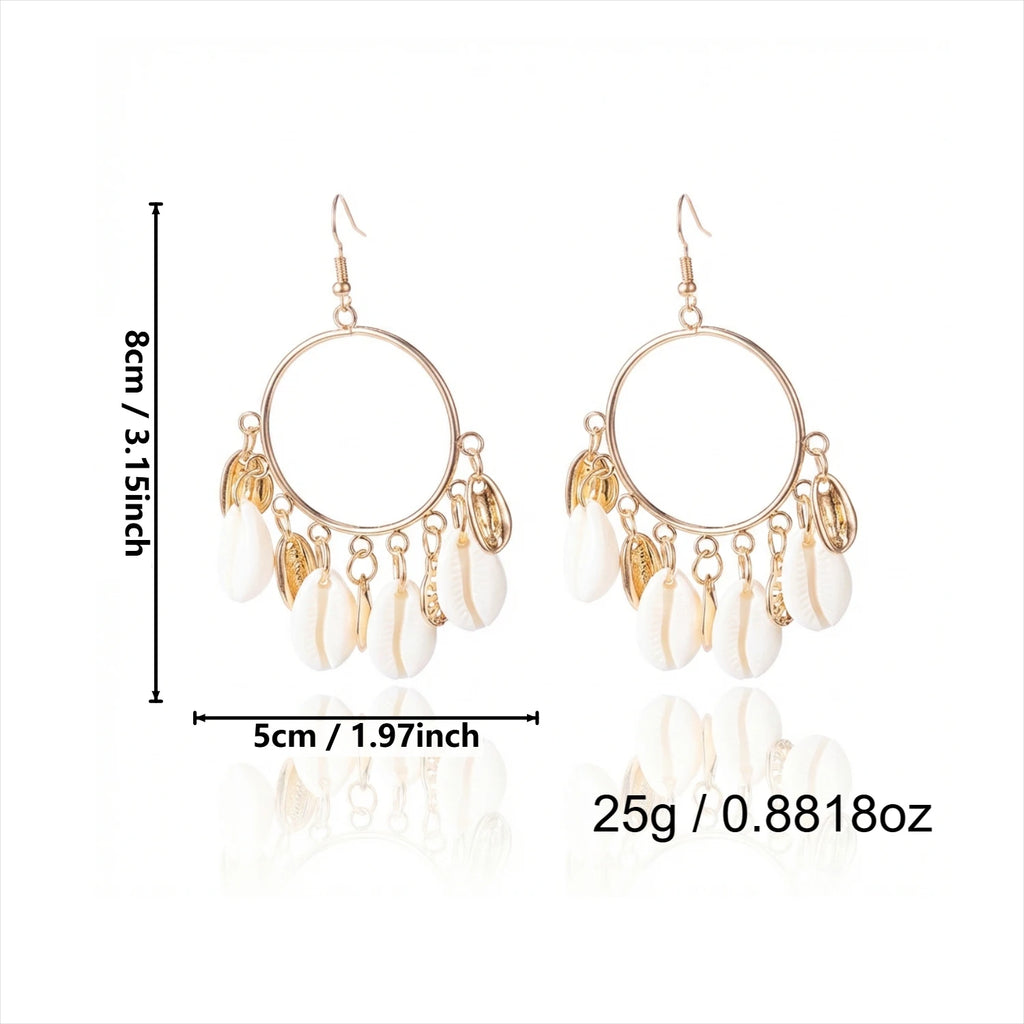 Boho Festival Statement Chandelier Earrings – Shell Tassel Dangle Drop Earrings