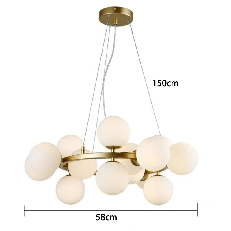 Modern Clear White Glass Bubble Pendant Lamp Round Chandelier Light Fixture for Living Dining Room Bedroom Kitchen Home Decor