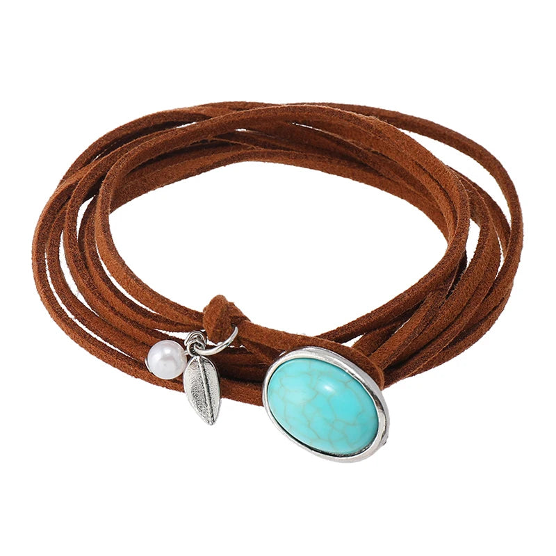 Boho Beaded Leather Cord Round Pendant Necklace – Ethnic Vintage Choker