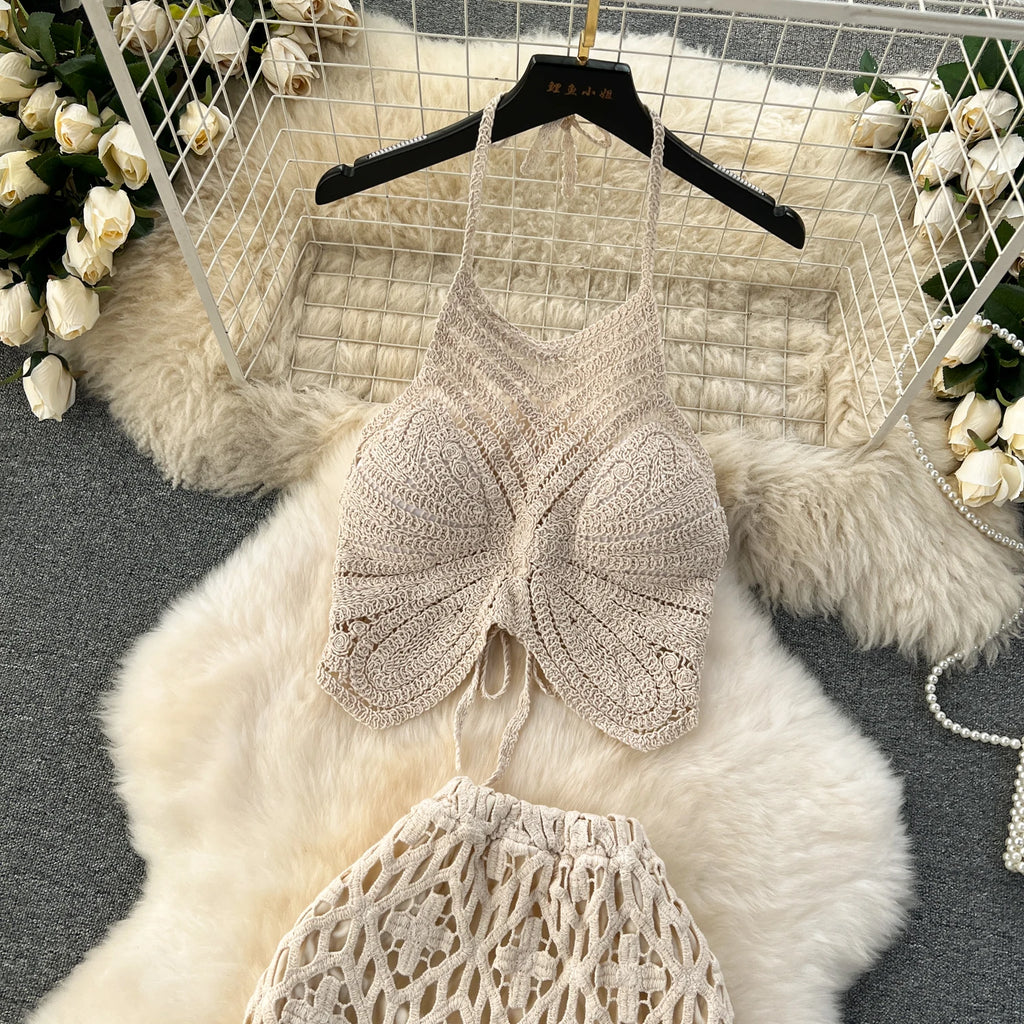 Boho Lace-Up Cami & Maxi Knit Skirt Set | 2-Piece Beach Co-ord
