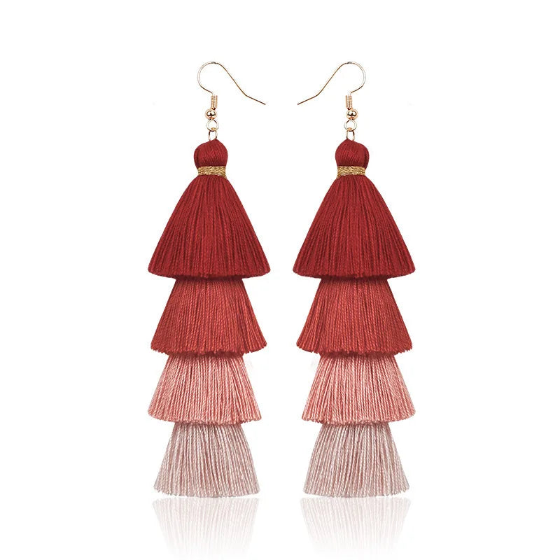 Boho 4-Layer Tassel Fringe Dangle Earrings – Ethnic Long Statement Drop Earrings