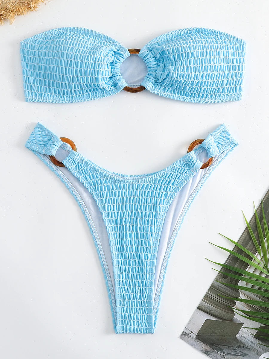 Ring Link Bandeau Bikini 2026 Women Brazilian Swimwear Female Sexy Swimsuit Solid Beachwear Bathers Bathing Swimming Swim Suit