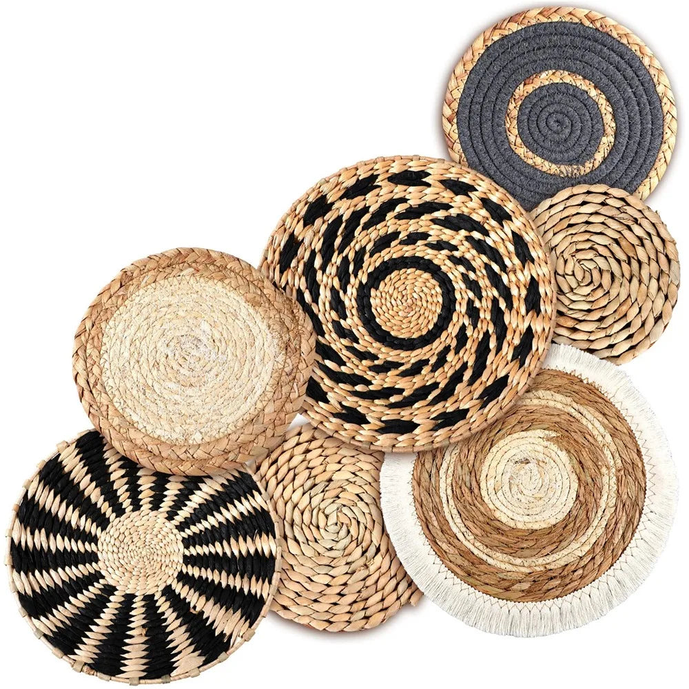 7-Piece Boho Seagrass Wall Basket Set | Hand-Woven Round Hanging Wall Decor