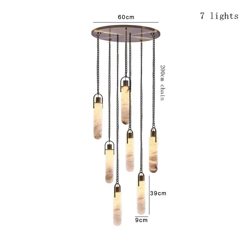 Modern Marble Pendant Light Luxury Solid Brass Multi-Light Ceiling Lamp for Living Room Dining Room Loft Staircase Home Decor