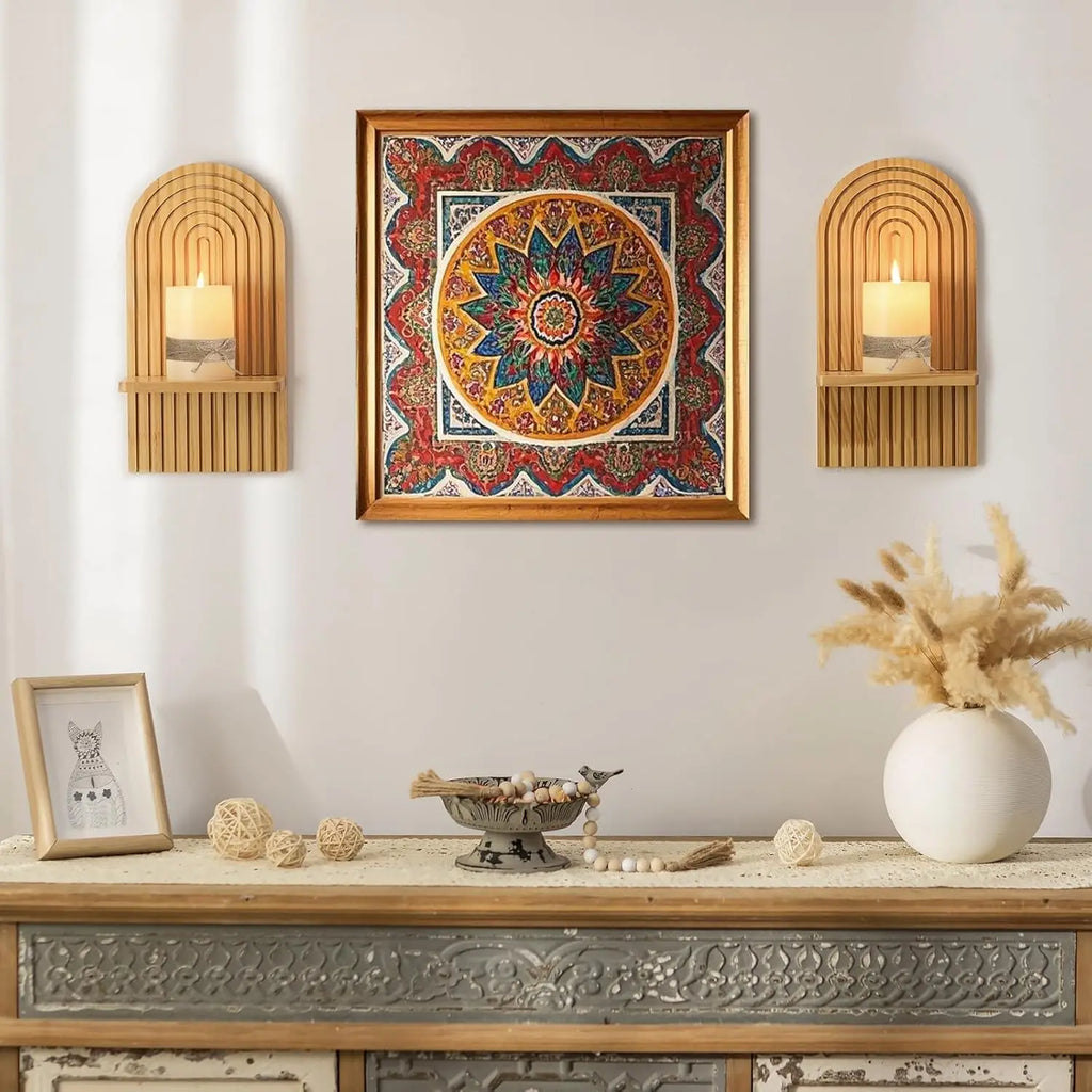 Boho Wooden Floating Wall Shelf – Decorative Wall-Mounted Shelf for Any Room
