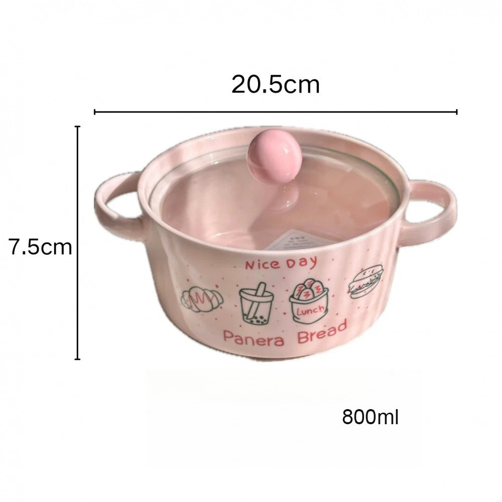 Kawaii Ceramic Ramen Bowl Set | Japanese-Style Bowl with Spoon & Chopsticks
