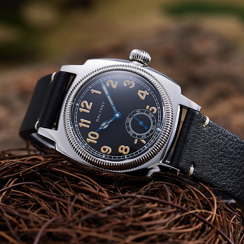 Vintage Dress Watch S4036 Sub Seconds Cathedral Heat Treated Blue Hands Retro Luminous 100M Water Resistant Mechaincal Watch