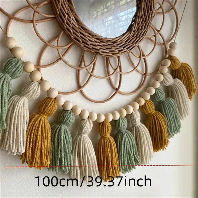 Boho Tassel & Wood Bead Garland – Wall Hanging Banner for Nursery, Party & Wedding