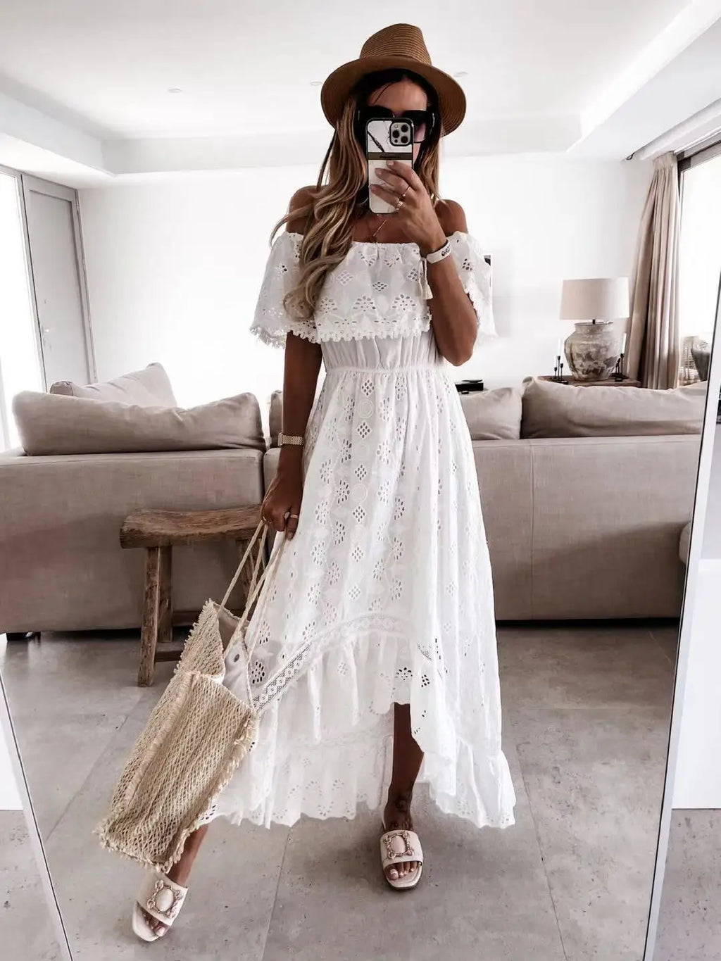 Boho Lace Embroidery Maxi Dress | Long Sleeve Beach Tunic