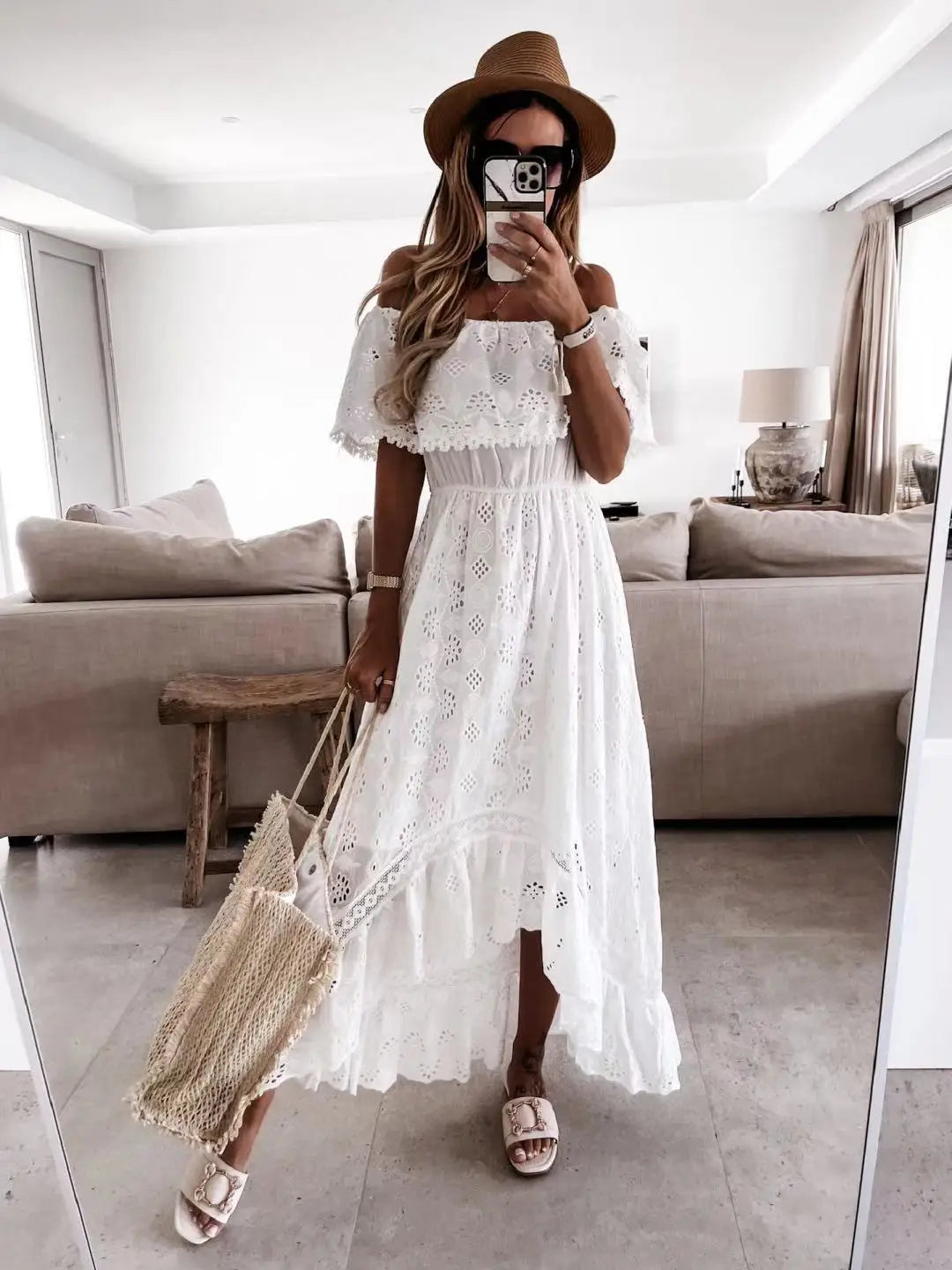 Boho Lace Embroidery Maxi Dress | Long Sleeve Beach Tunic