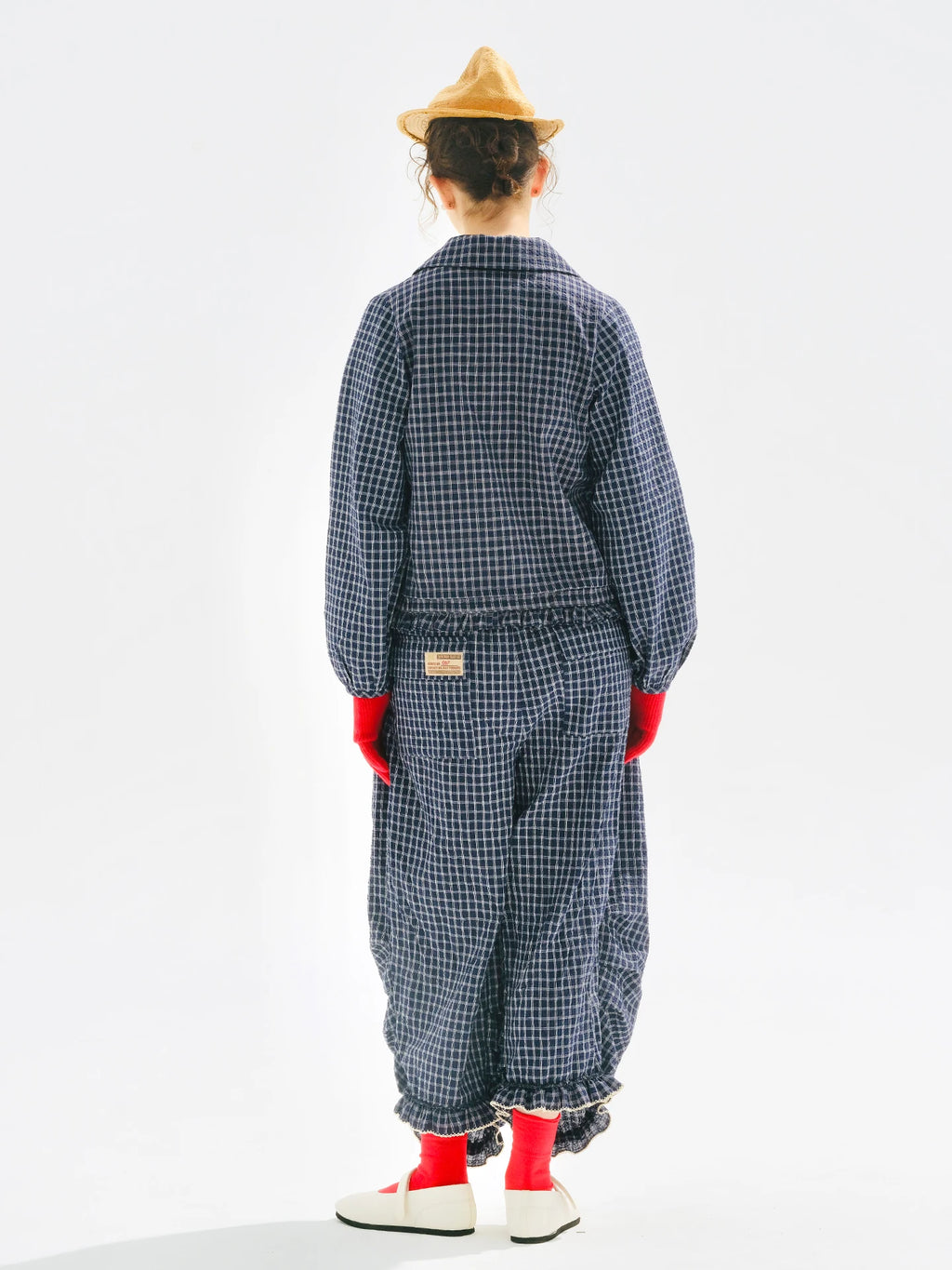 Women's Blue Plaid Wide Leg Pants – Casual Elastic Waist Trousers