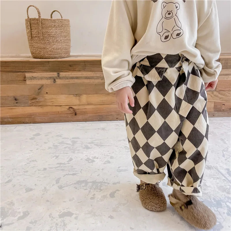 Plaid Harem Pants Casual  2025 Spring and Autumn New Collection Simple and Cute Korean All-match Nine Point Pants