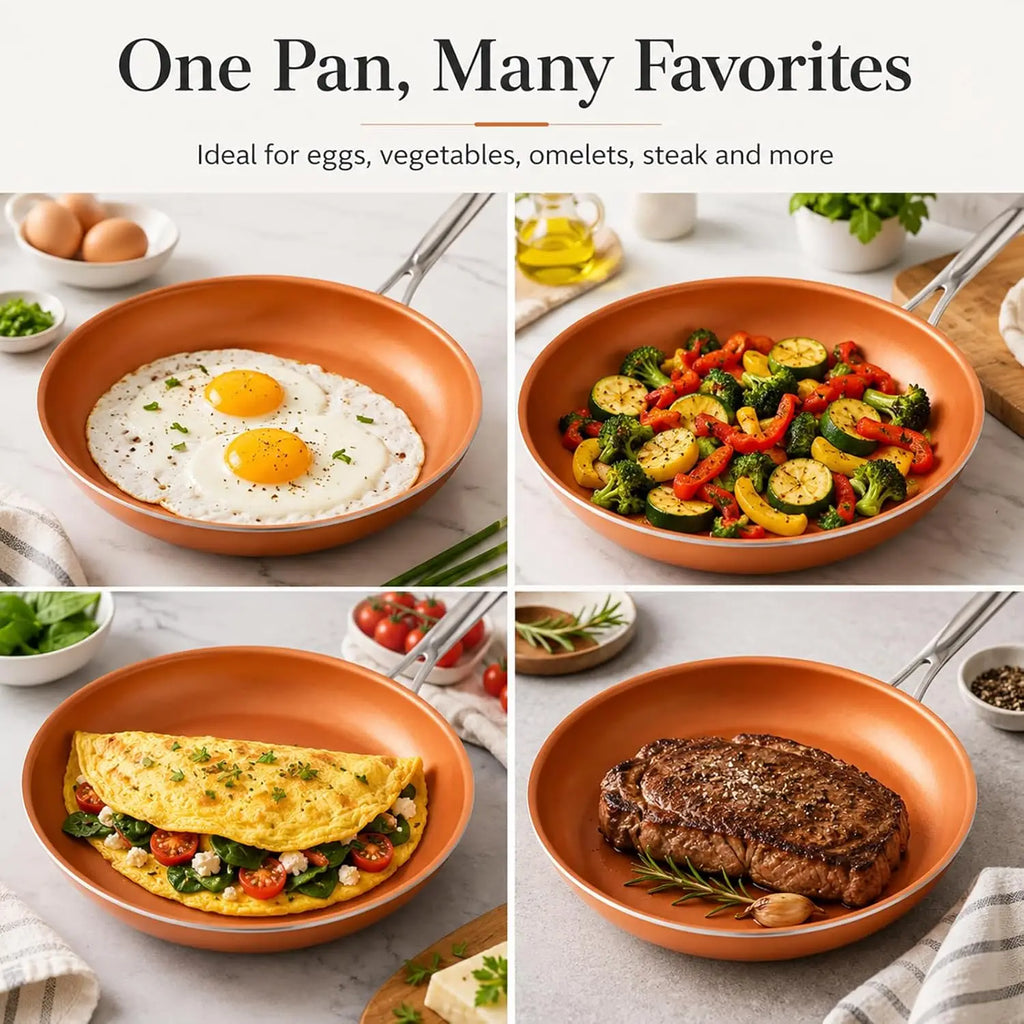 Copper Nonstick Frying Pan | Ceramic Coated Skillet for Gas & Induction Cooker