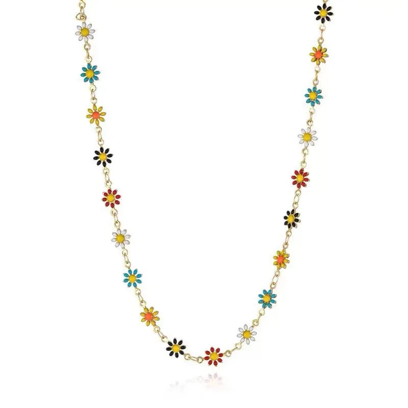 Boho Colorful Small Flower Choker Necklace or Bracelet – Handmade Floral Jewelry