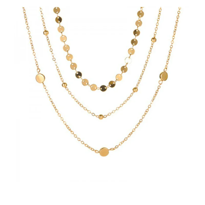 Boho Vintage Multilayer Round Pendant Necklace – Gold-Tone Geometric Jewelry