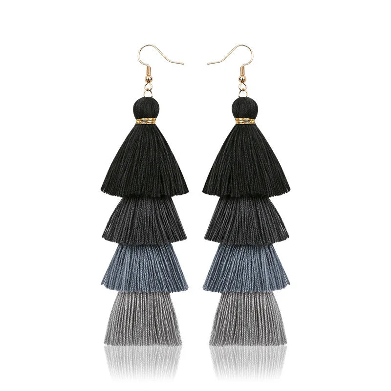 Boho 4-Layer Tassel Fringe Dangle Earrings – Ethnic Long Statement Drop Earrings