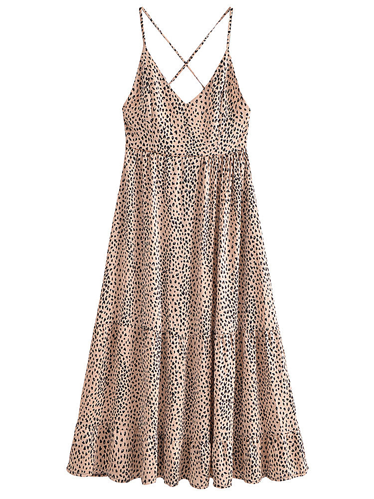 Leopard Print Boho Maxi Dress | Backless Spaghetti Strap