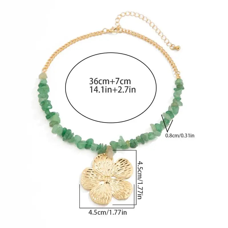 Boho Irregular Natural Stone & Metal Flower Clavicle Chain Necklace