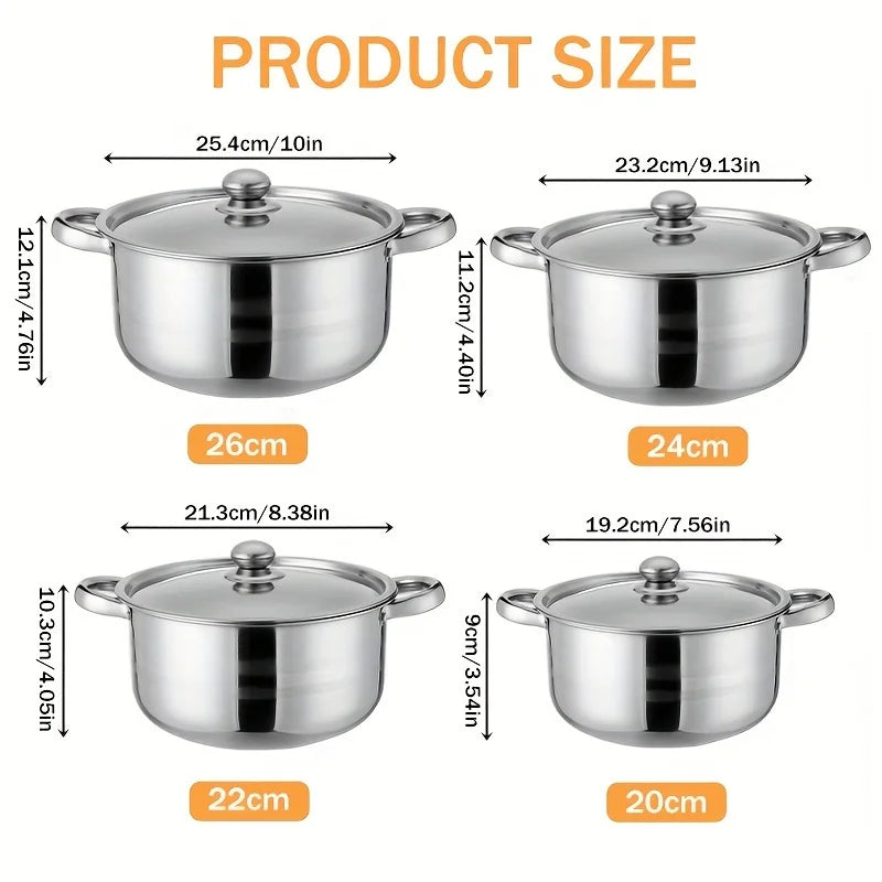 4pcs Stainless Steel Cookware Set with Heat Conduction Simmering Feature - Perfect for Soup, Noodles & More | Essential Kitchen
