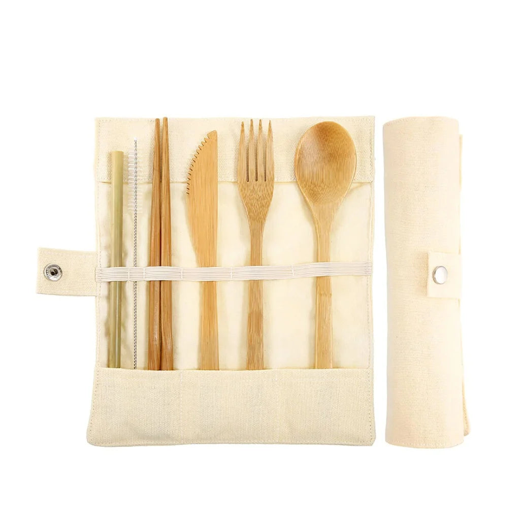 Bamboo Travel Cutlery Set | 6-Piece Reusable Eco Utensils with Carrying Pouch
