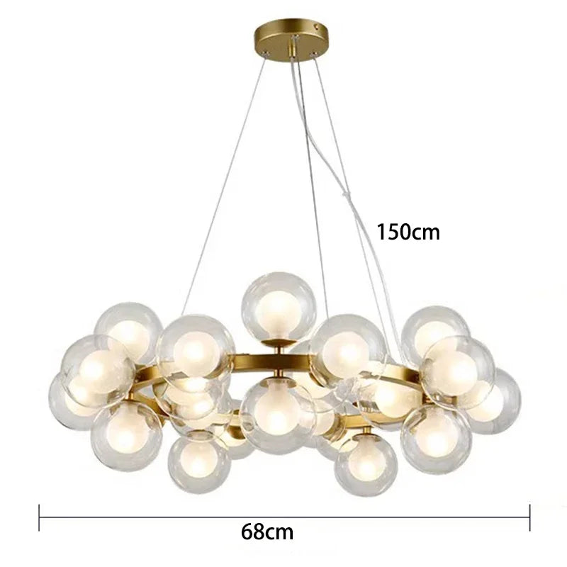 Modern Clear White Glass Bubble Pendant Lamp Round Chandelier Light Fixture for Living Dining Room Bedroom Kitchen Home Decor