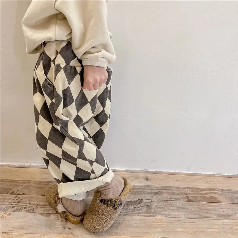Plaid Harem Pants Casual  2025 Spring and Autumn New Collection Simple and Cute Korean All-match Nine Point Pants
