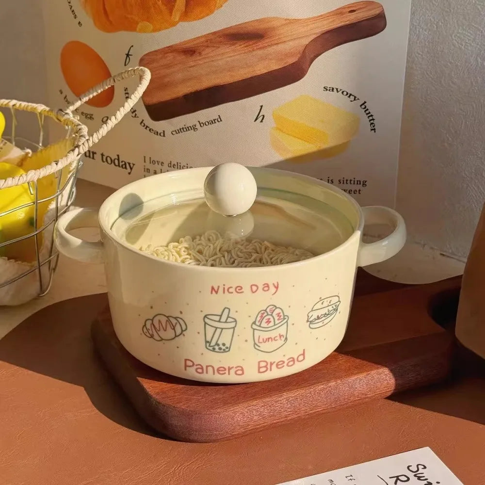 Kawaii Ceramic Ramen Bowl Set | Japanese-Style Bowl with Spoon & Chopsticks