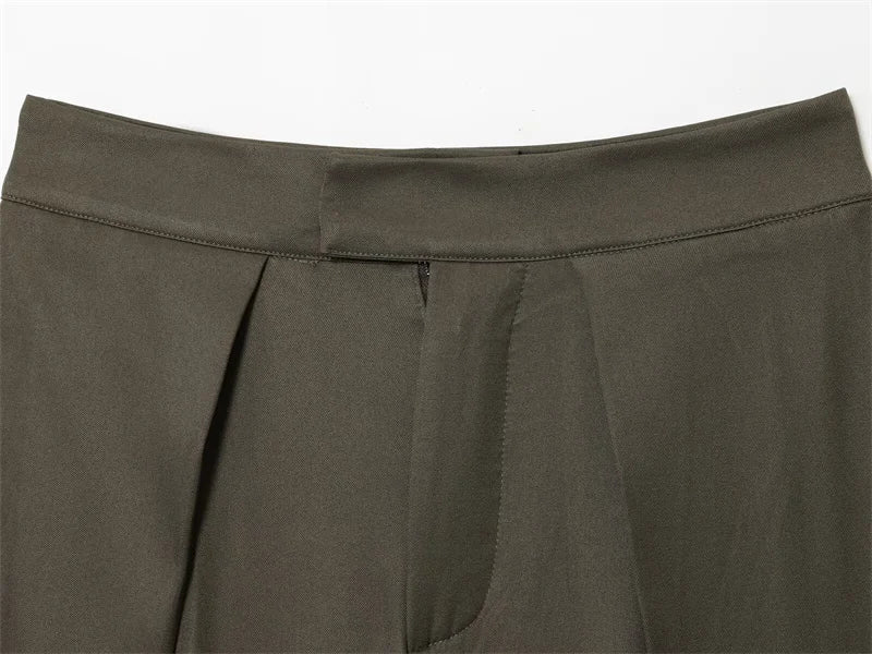 Women's Long Pants 2025 Autumn New Arrivals Military Green Pleated Loose Wide-Leg Pants Casual Fashion Stylish and Versatile