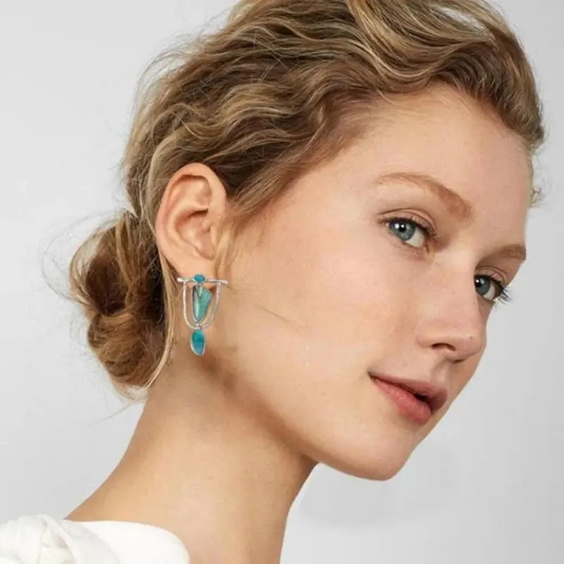 Boho Indian Tribal Natural Resin Stone Dangle Earrings – Vintage Drop Earrings