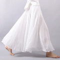 Boho Cotton Linen Maxi Skirt | Elastic Waist Pleated Floor-Length Skirt