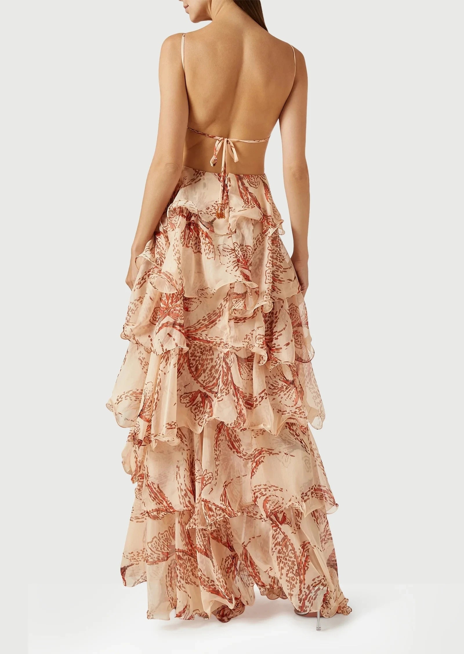 Floral Ruffle Maxi Dress | Strapless Layered Butterfly Boho