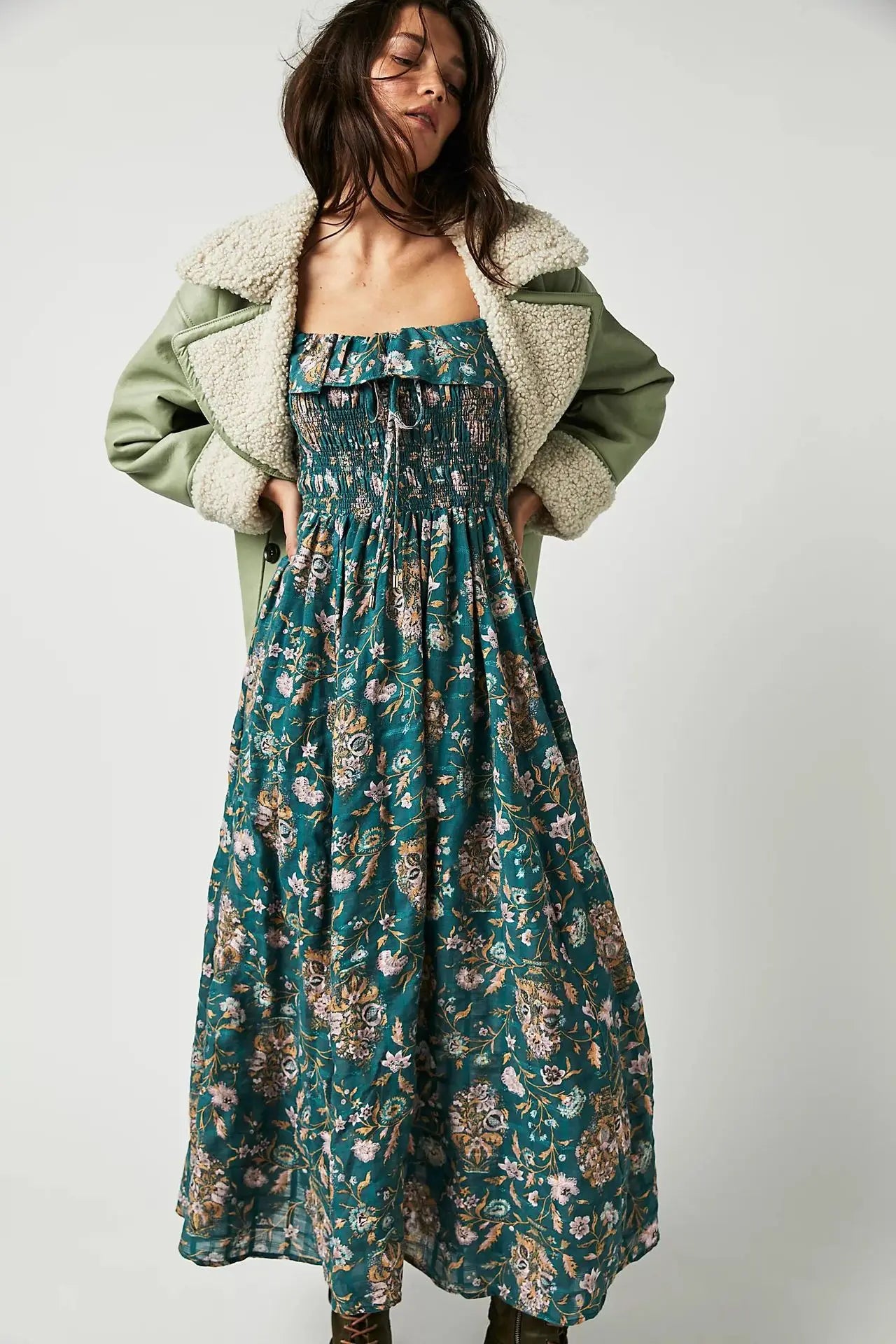Backless Boho Maxi Dress | Puff Sleeve Empire Waist A-Line