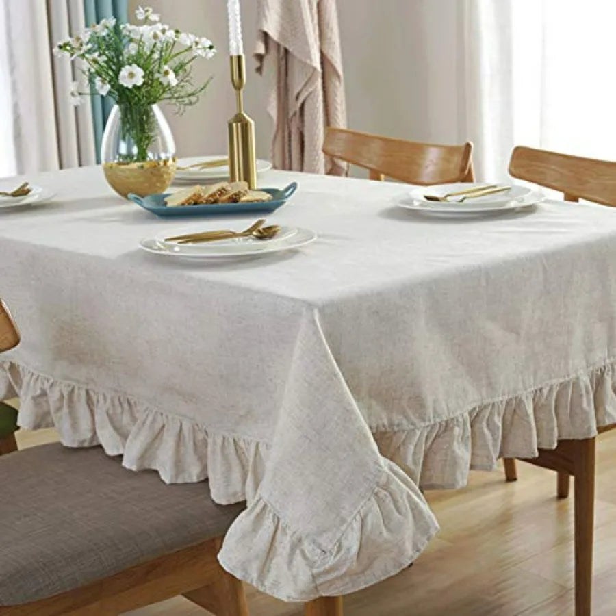 Cotton Linen Tablecloth Flounces Fabric Dust-Proof Table Cover for Kitchen Dinner Picnic Table Cloth Tabletop Buffet Home Decor