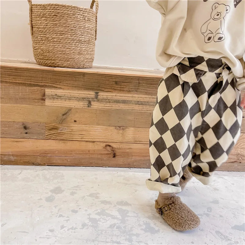 Plaid Harem Pants Casual  2025 Spring and Autumn New Collection Simple and Cute Korean All-match Nine Point Pants