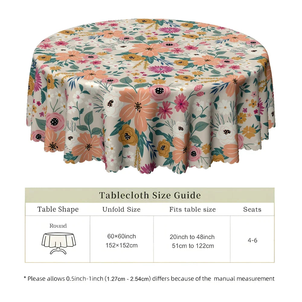 Boho Floral Round Tablecloth | Colorful Flower & Leaf Print