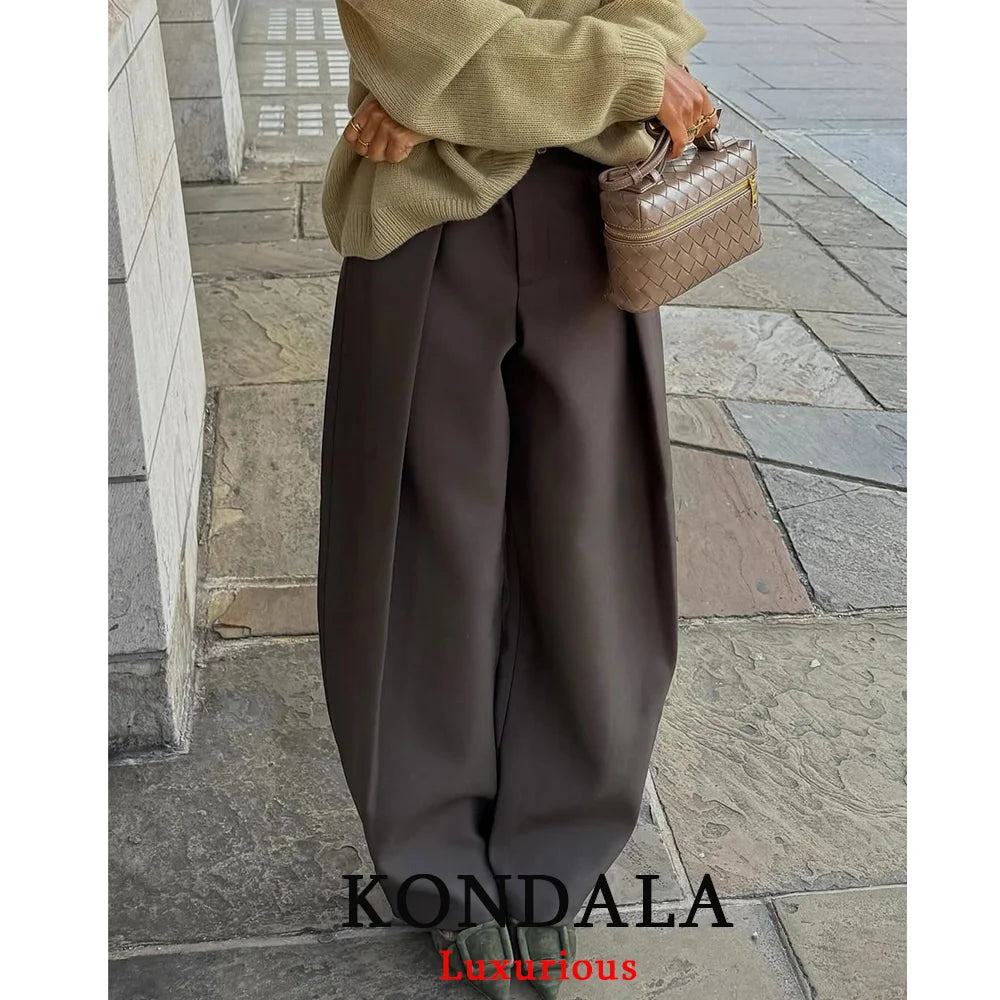 High-Waist Wide Leg Pants with Pockets & Pleats – Loose Ankle-Length Trousers for Women