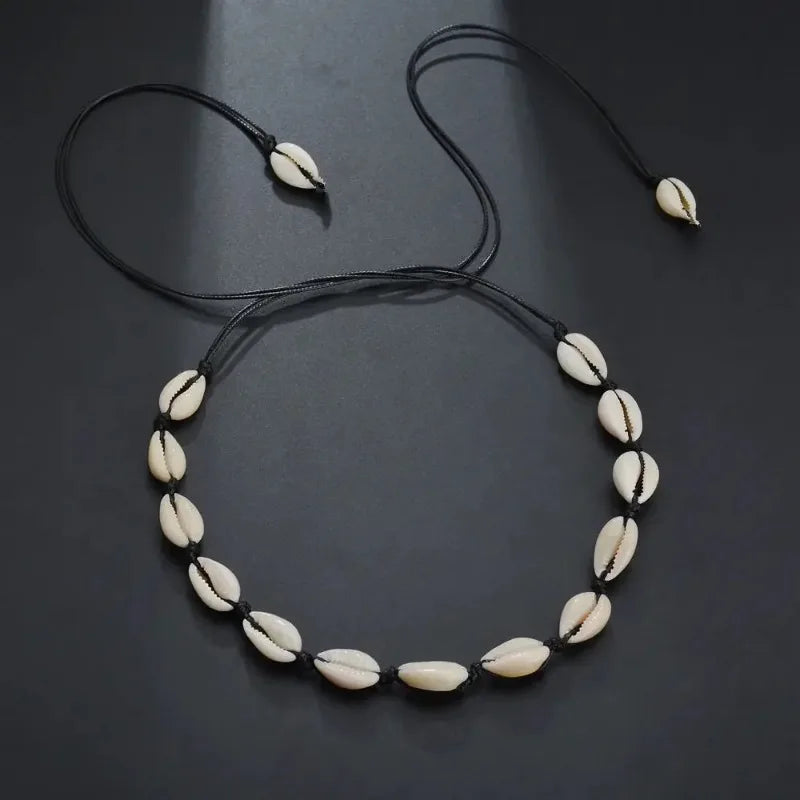 Boho Conch & Cowrie Shell Necklace – Handmade Beach Choker or Bracelet