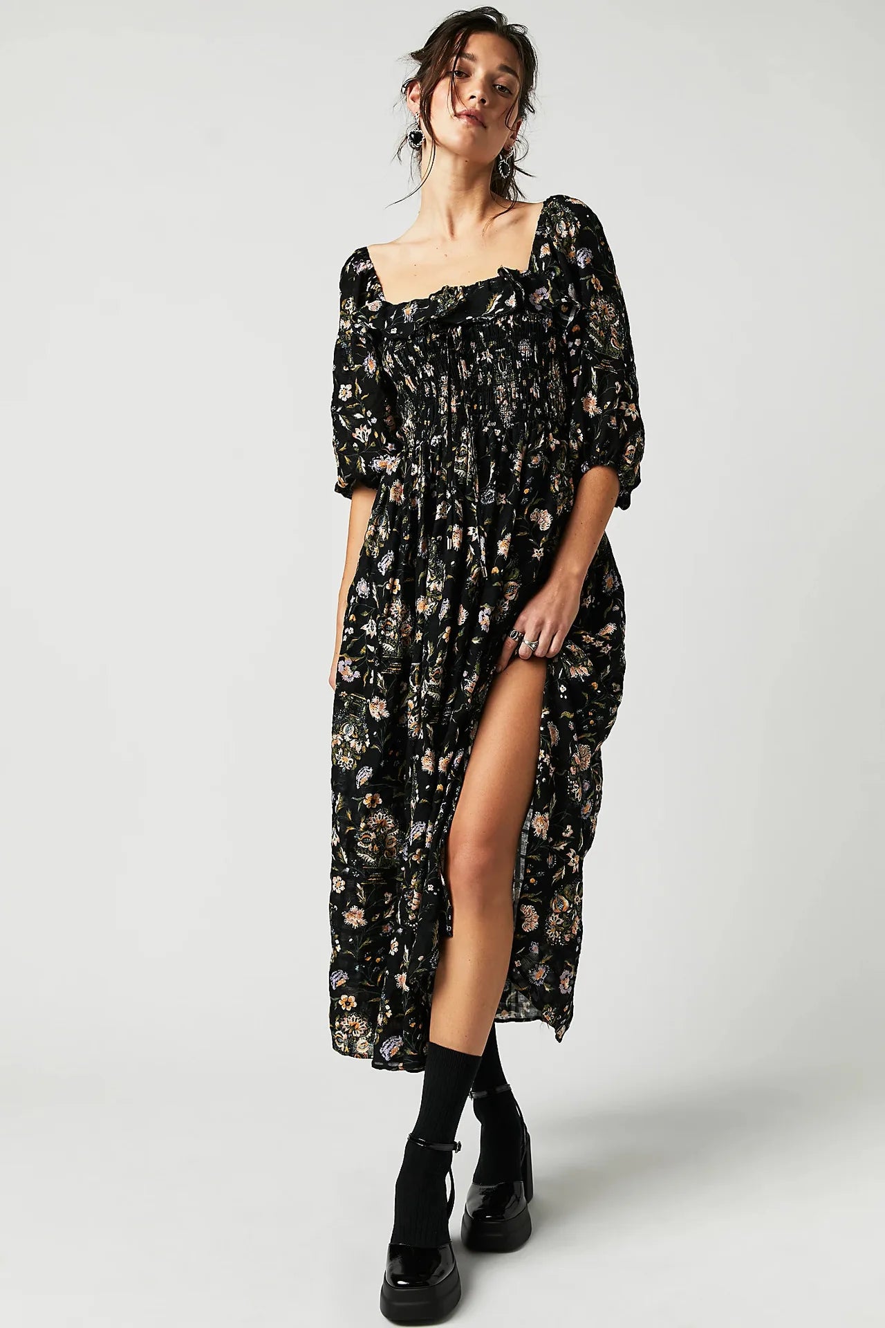 Backless Boho Maxi Dress | Puff Sleeve Empire Waist A-Line
