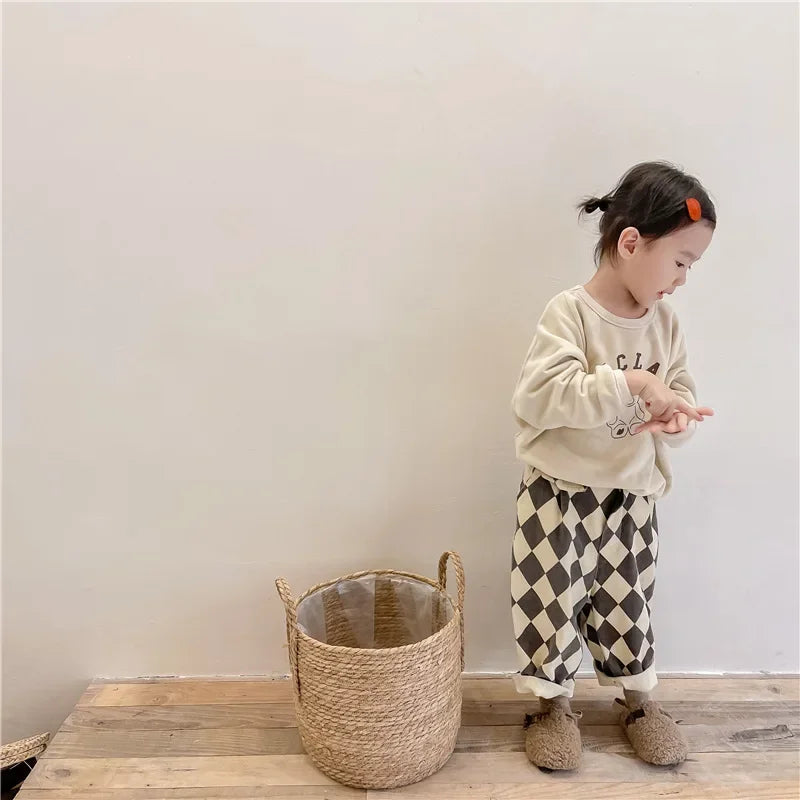 Plaid Harem Pants Casual  2025 Spring and Autumn New Collection Simple and Cute Korean All-match Nine Point Pants