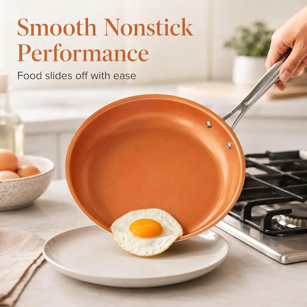 Copper Nonstick Frying Pan | Ceramic Coated Skillet for Gas & Induction Cooker