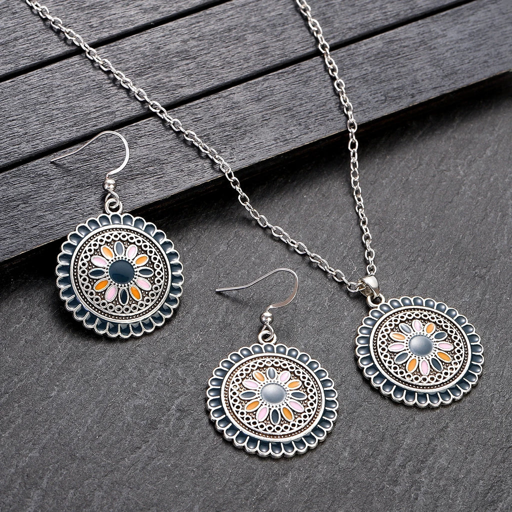 Boho Flower Earring & Necklace Set – Indian-Inspired Bohemian Jewelry in 4 Colors
