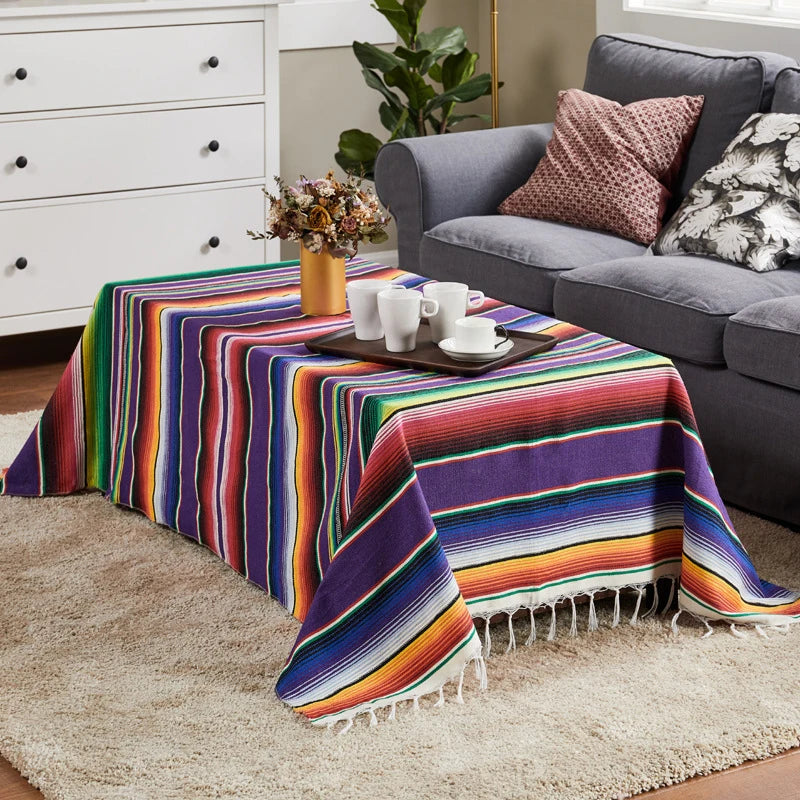 Boho Ethnic Tassel Throw Blanket | Striped Cotton-Blend Beach & Picnic Blanket