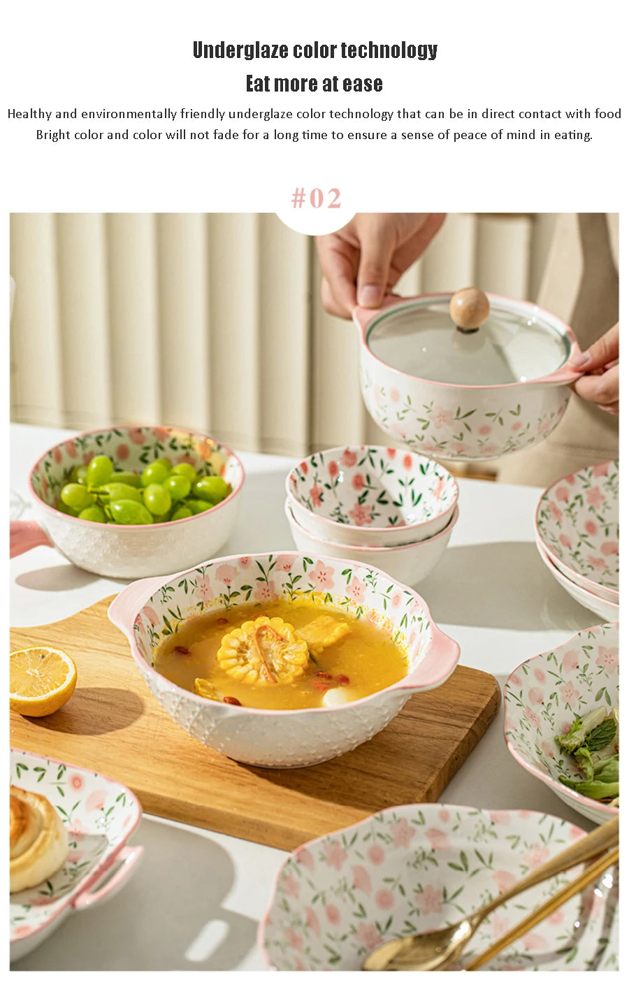 Korean Ceramic Bowl with Lid | Floral Glazed Rice & Soup Bowl
