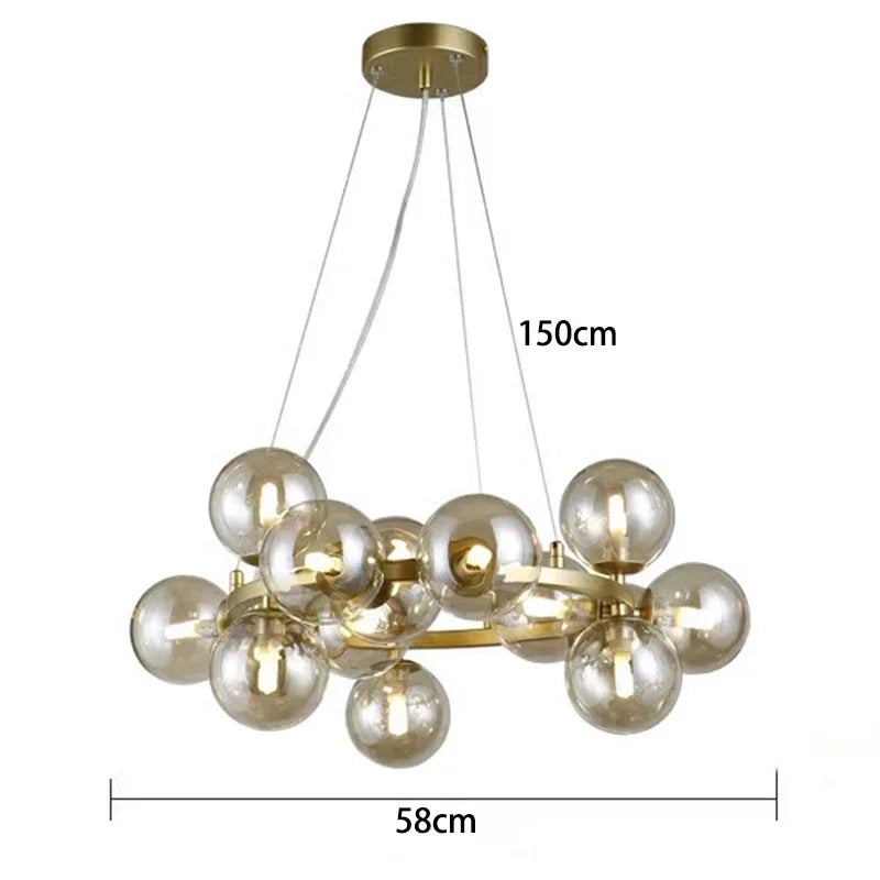 Modern Clear White Glass Bubble Pendant Lamp Round Chandelier Light Fixture for Living Dining Room Bedroom Kitchen Home Decor