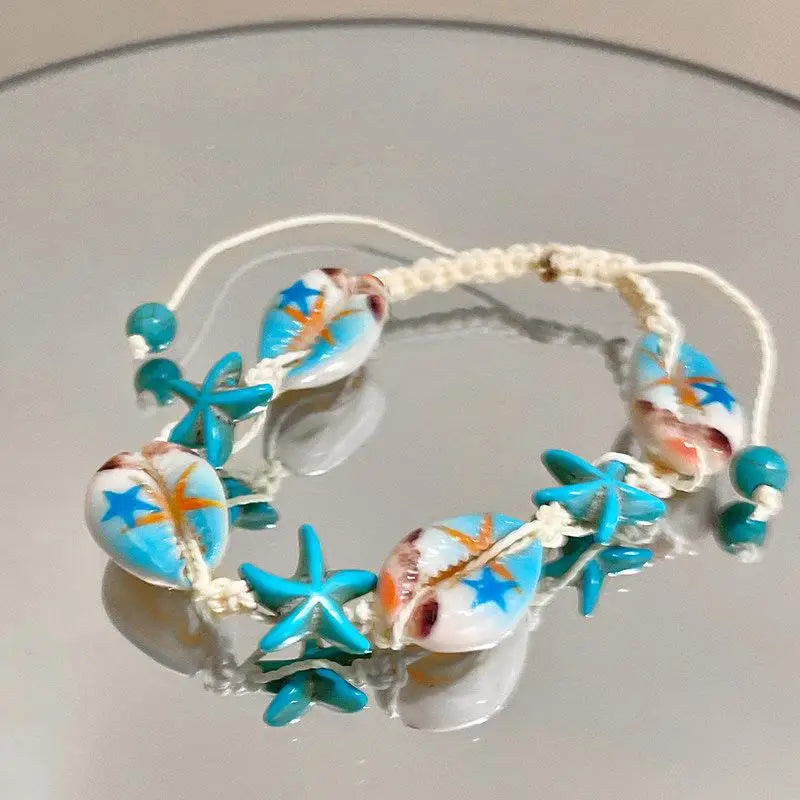 Boho Shell & Starfish Beaded Bracelet | Adjustable Coastal Charm Bracelet