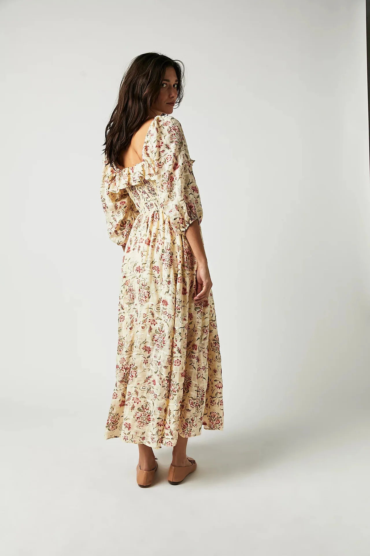 Backless Boho Maxi Dress | Puff Sleeve Empire Waist A-Line